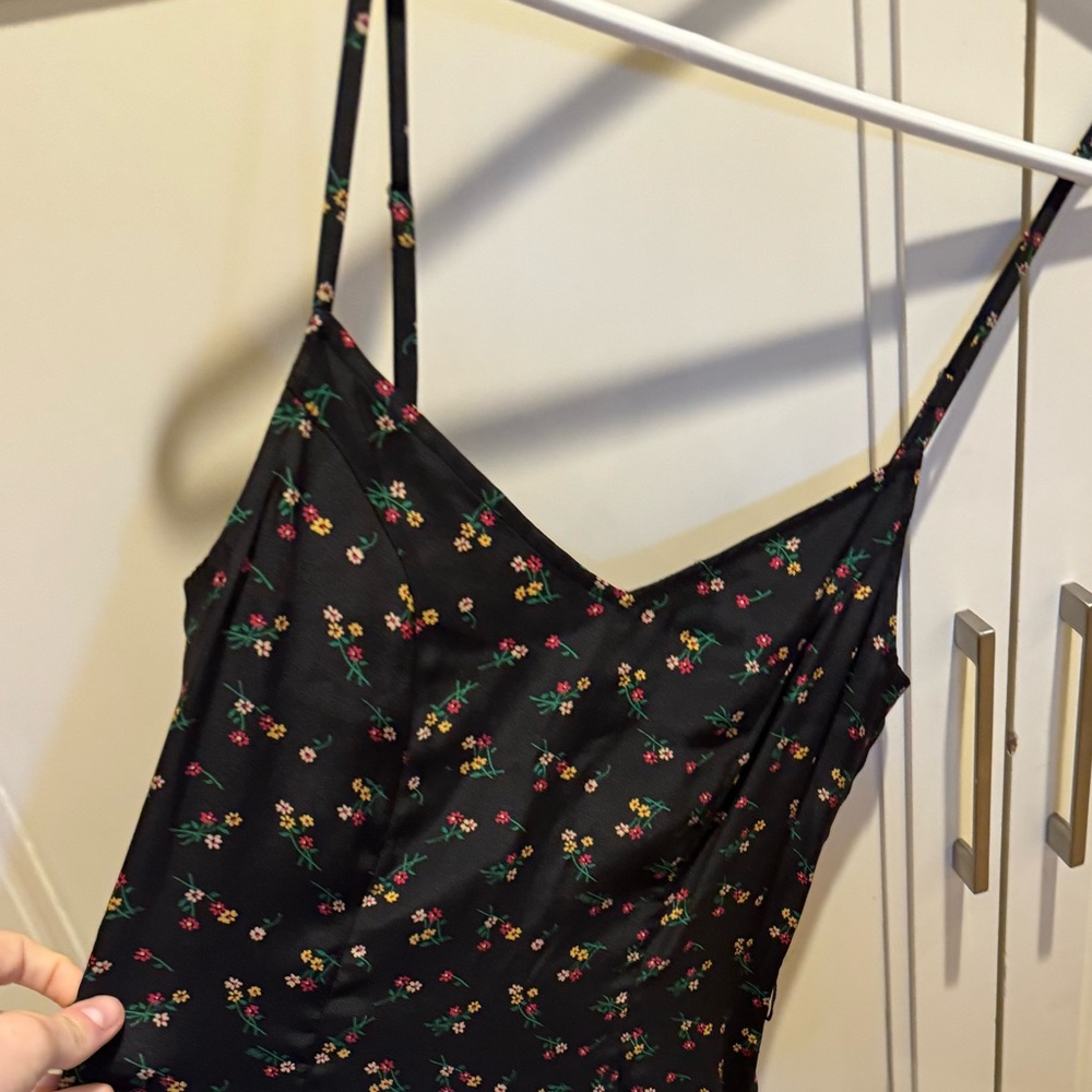 HVN black floral silk dress